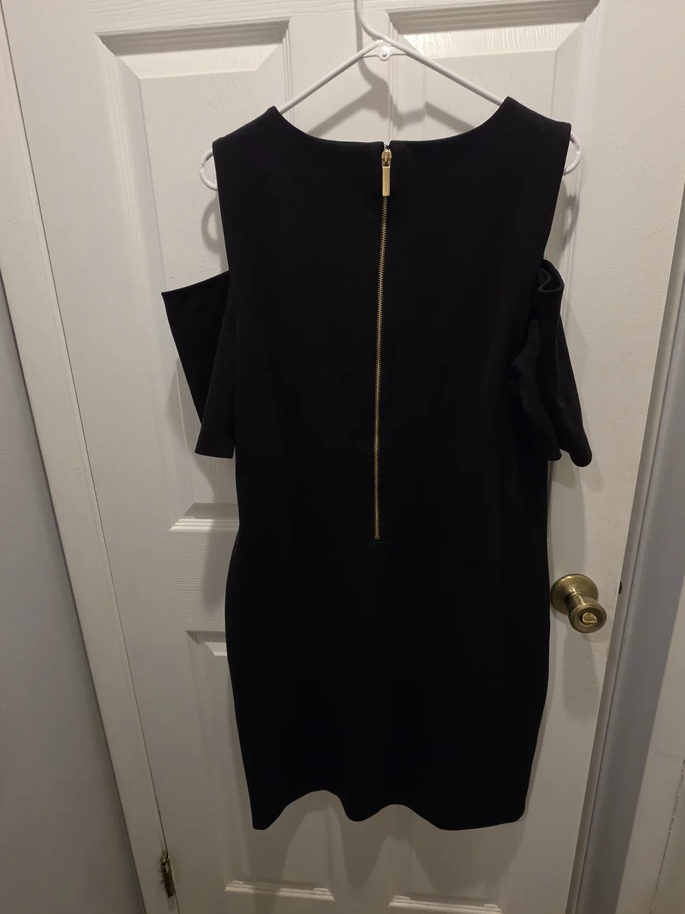Michael Kors Black Cold-Shoulder Sheath Dress Gold Zipper Back Size XL